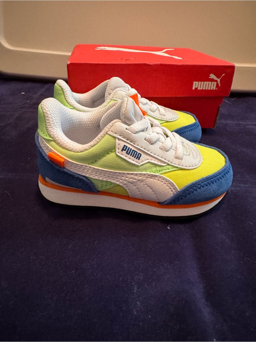 NEW Puma Kids Neon Green, Blue & Orange Retro Sneakers-sz 6c
